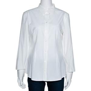 Pre Owned Dolce & Gabbana Off White Stretch Cotton Shirt L