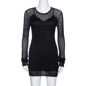 Pre Owned Dolce & Gabbana Black Crochet Knit Lace Mini Dress S