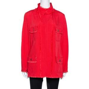 Pre Owned Dolce & Gabbana Red Fringed Button Front Jacket L