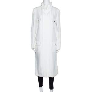 Pre Owned Dolce & Gabbana Ivory Fringed Button Front Mid Length Coat M