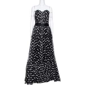 مملوكة مسبقًا Dolce & Gabbana Black Polka Dot Embroidered Tulle Strapless Gown L