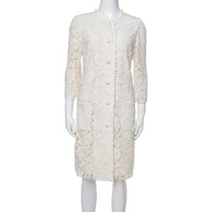 Dolce & Gabbana Off White Floral Lace Button Front Coat M