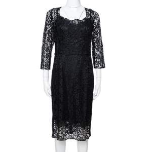 Dolce & Gabbana Black Floral Lace Sheath Dress L