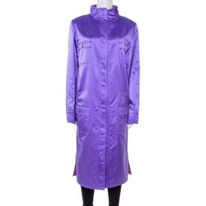 Dolce & Gabbana Purple Silk Satin Button Front Coat L