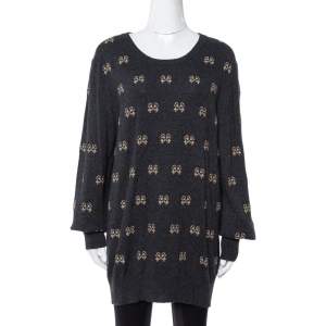 Dolce & Gabbana Charcoal Grey Key Embroidered Cashmere Sweater L