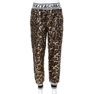 Pre Owned Dolce & Gabbana Gold Sequined Track Trousers S