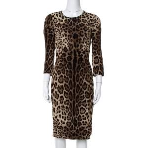 Pre Owned Dolce & Gabbana Brown Leopard Print Crepe Sheath Dress S