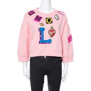 Dolce & Gabbana Pink Knit Amore Applique Cropped Sweatshirt S