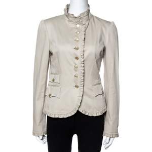 Pre Owned Dolce & Gabbana Beige Cotton Ruffle Trim Blazer M