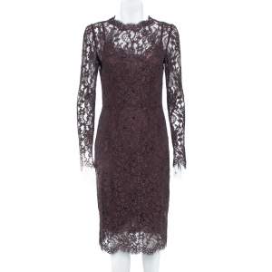 Pre Owned Dolce & Gabbana Raisin Purple Lace Overlay Sheath Dress M