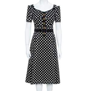 Pre Owned Dolce & Gabbana Monochrome Polka Dot Print Cotton Canvas Dress S