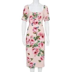 مملوكة مسبقًا Dolce & Gabbana Pink Floral Printed Crepe Sheath Dress L