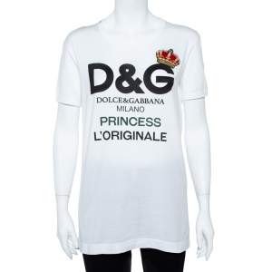 Pre Owned Dolce & Gabbana White Cotton Princess Logo T-Shirt S