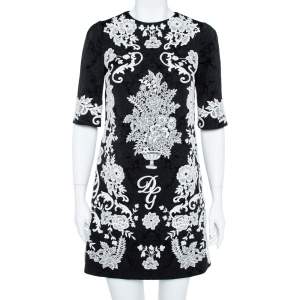 مملوكة مسبقًا Dolce & Gabbana Black Jacquard Contrast Floral Lace Shift Dress S
