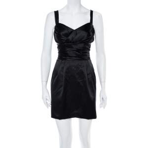 مملوكة مسبقًا Dolce & Gabbana Black Draped Silk Mini Dress S