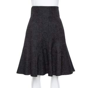 مملوكة مسبقًا Dolce & Gabbana black Floral Embossed Jacquard Fit & Flare Short Skirt L