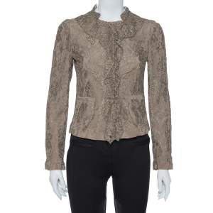 Dolce and Gabbana Olive Green Floral Lace Ruffle Trim Jacket S