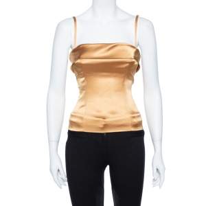 مملوكة مسبقًا Dolce & Gabbana Gold Satin Corset Top S