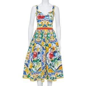 مملوكة مسبقًا Dolce & Gabbana Multicolor Floral Printed Cotton Corset Crop Top & Skirt S