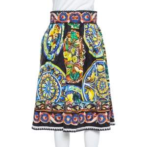 Pre Owned Dolce & Gabbana Multicolor Floral Printed Jacquard Pleated Midi Skirt S 
