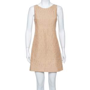 Pre Owned Dolce & Gabbana Beige Textured Cotton Sleeveless Sheath Dress S