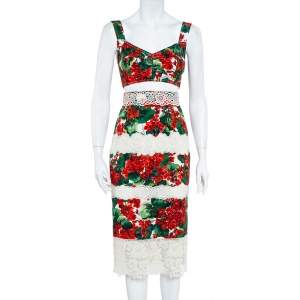 مملوكة مسبقًا Dolce & Gabbana Hydrangea Printed Crepe & Paneled Lace Cropped Top & Skirt Set S