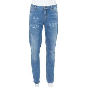 Pre Owned Dolce & Gabbana Blue Denim Faded Skinny Distressed Pretty Jeans L