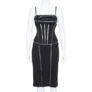 Pre Owned Dolce & Gabbana Black Corset Detail Wool Midi Dress S