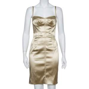 Pre Owned Dolce & Gabbana Beige Satin Bustier Dress S