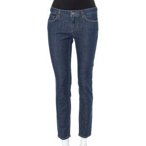 Pre Owned Dolce & Gabbana Navy Blue Denim Contrast Applique Detail Skinny Fit Jeans M