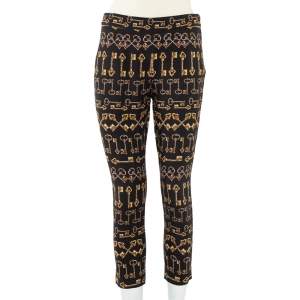 Pre Owned Dolce and Gabbana Black Key Print Crepe Slim Fit Pants M