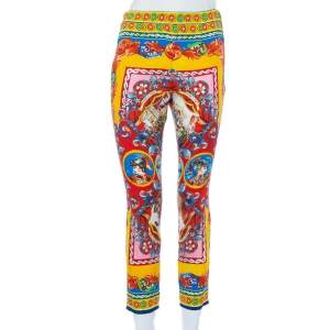 Pre Owned Dolce & Gabbana Multicolor Caretto Printed Silk Cropped Pants S