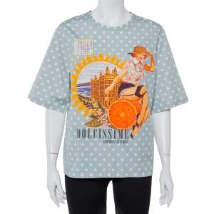 Pre Owned Dolce & Gabbana Grey Polka Dots Cotton Dolce Vita Calendar Girl T-Shirt L