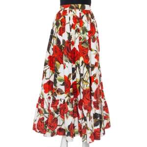 مملوكة مسبقًا Dolce & Gabbana White Rose Printed Cotton Maxi Skirt M