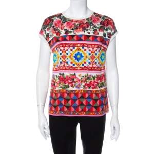 Pre Owned Dolce & Gabbana Multicolor Multiprinted Silk Top S
