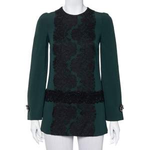 مملوكة مسبقًا Dolce & Gabbana Green Crepe Lace Detail Long Sleeve Tunic XS