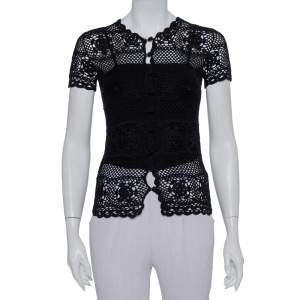 Pre Owned Dolce & Gabbana Black Crochet Button Front Top S