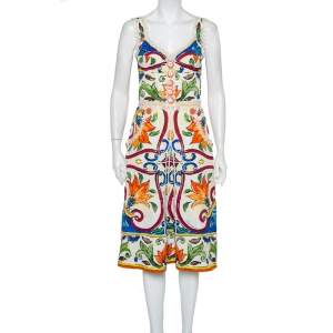 مملوكة مسبقًا Dolce & Gabbana Multicolor Majolica Printed Jacquard Sleeveless Midi Dress M