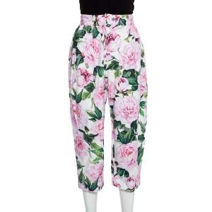Pre Owned Dolce & Gabbana Pink Floral Printed Cotton High Waist Capri Pants XS