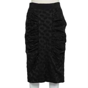 Dolce & Gabbana Black Jacquard Draped Detail Pencil Skirt L