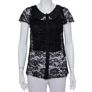 Pre Owned Dolce & Gabbana Black Lace Button Front Top S