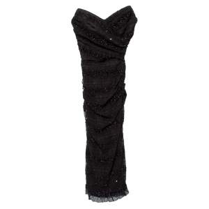 Pre Owned Dolce & Gabbana Black Embellished Tulle Ruched Strapless Midi Dress S