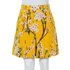 مملوكة مسبقًا Dolce & Gabbana Yellow Almond Blossom Printed Jacquard Pleated Mini Skirt M