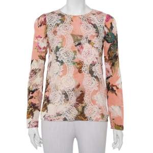 مملوكة مسبقًا توب دولتشي ند غابانا حافة دانتيل حرير مطوع مورد وردي مقاس صغير (سمول)