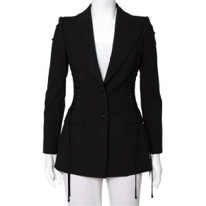 Pre Owned Dolce & Gabbana Black Wool Lace Up Detail Button Front Blazer XS