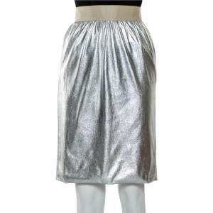 Dolce & Gabbana Metallic Silver Faux Leather Pencil Skirt XS 
