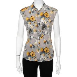 Pre Owned Dolce & Gabbana Grey Floral Printed Silk Sleeveless Shirt S