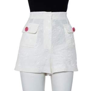 Pre Owned Dolce & Gabbana White Floral Jacquard Embellished Detail Shorts L