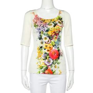 Dolce & Gabbana Cream Floral Printed Roundneck Top S