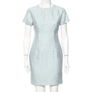 Pre Owned Dolce & Gabbana Blue Embossed Jacquard Sheath Dress S
